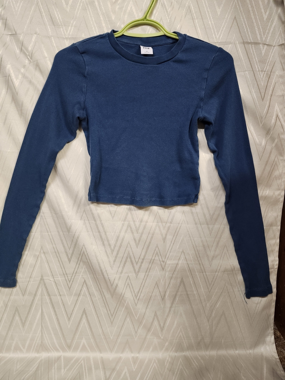 TNA Navy Ribbed Long-Sleeve Cropped Tee